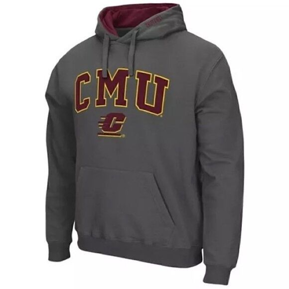 COLOSSEUM Men's Charcoal Cent. Michigan Chippewas Logo Pullover Hoodie L New - Picture 3 of 6